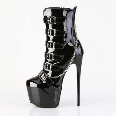 Ботинки Jubilant-1015, каблук 7 дюймов, 3-дюймовые скрытые ремешки, молния сбоку, чёрная лакированная кожа