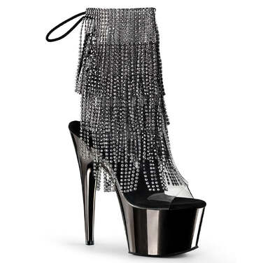 Ботильоны Adore-1017RSF с каблуком 7 дюймов, открытым носком и пяткой 2 3/4 дюйма, шнуровкой и бахромой, прозрачный/серый