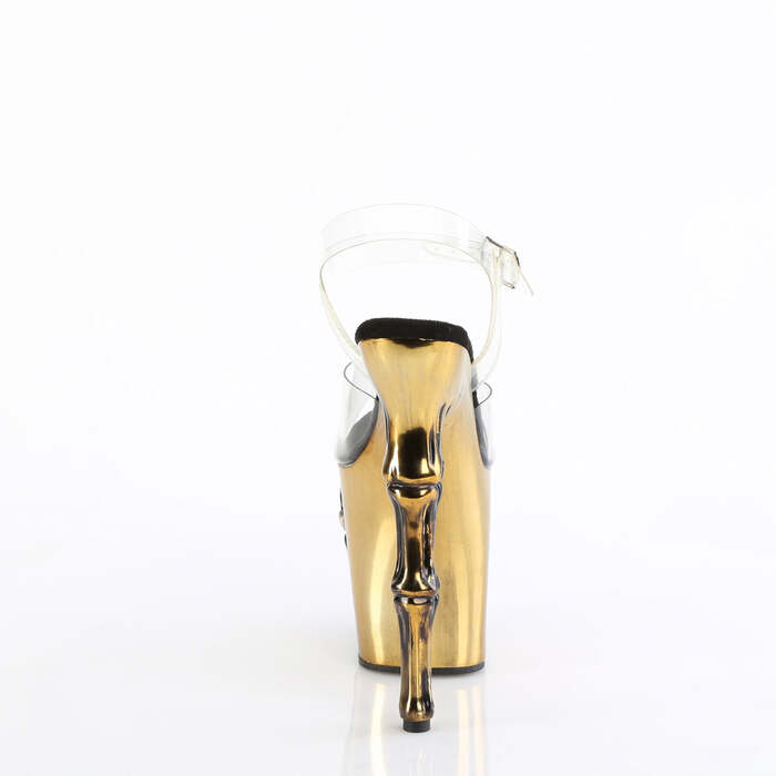 Босоніжки Rapture-808-LT *8-дюймовий каблук з кісточкою на пальцях, 4-дюймовий ремінець на щиколотці з черепом та світлодіодним підсвічуванням, прозорі/золоті