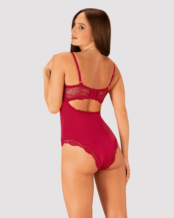 Боди сексуальное с кружевными вставками Obsessive Rosalyne красное, L/XL