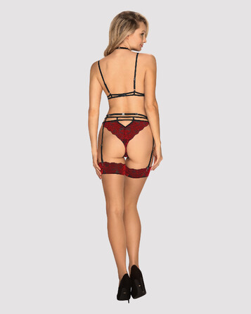 Комплект кружевной с поясом для чулок Obsessive Sugestina 3-pcs set S/M