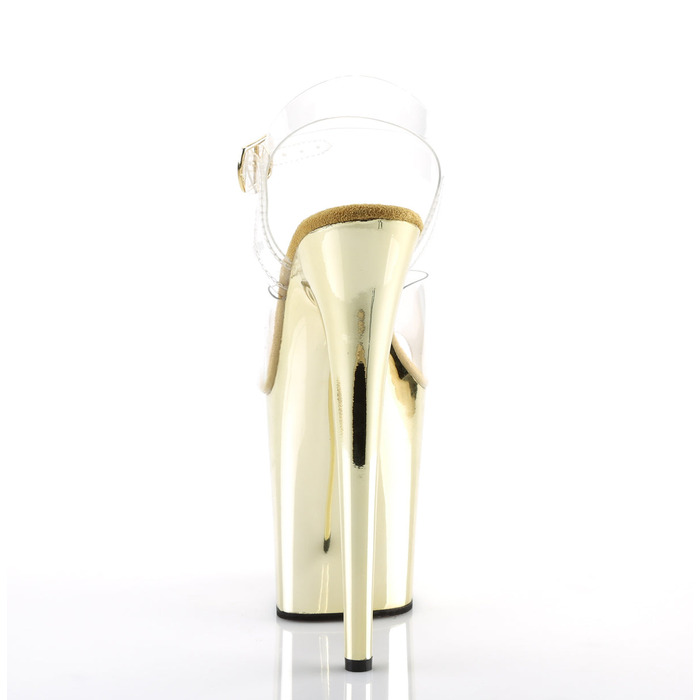 Босоніжки Flamingo-808 на підборах 8 дюймів, босоніжки з ремінцем на щиколотці 4 дюйми, прозорі/золоті