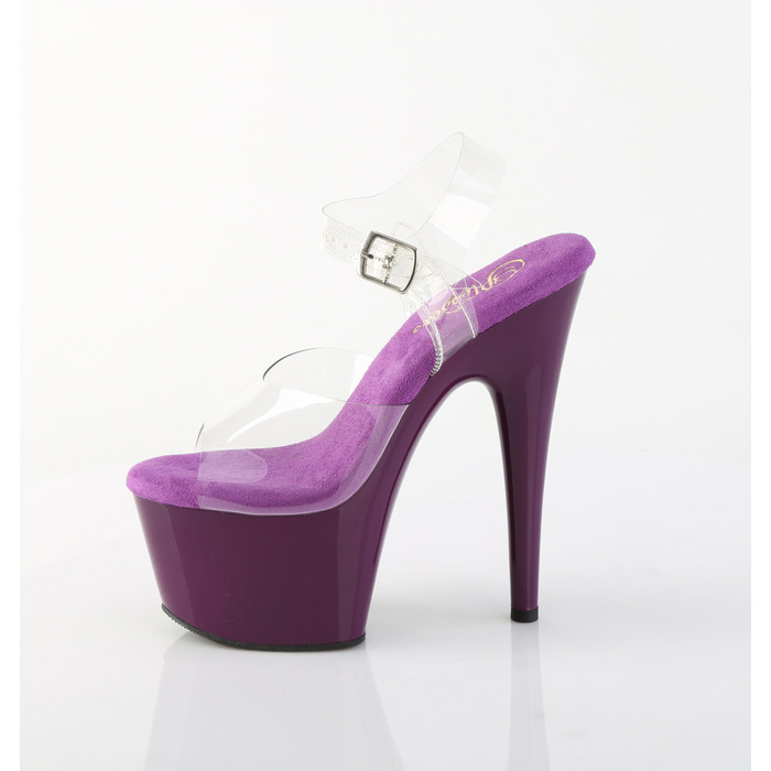 Босоніжки Adore-708 на підборах 7 дюймів, босоніжки з ремінцем на щиколотці 2 3/4 дюйма, прозорі/фіолетові