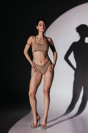 SKINELLE Crystal Mesh Комплект— Блискучий Сет із Сітки з Кристалами для Сцени, Пілона та Танців на Підборах - капучино