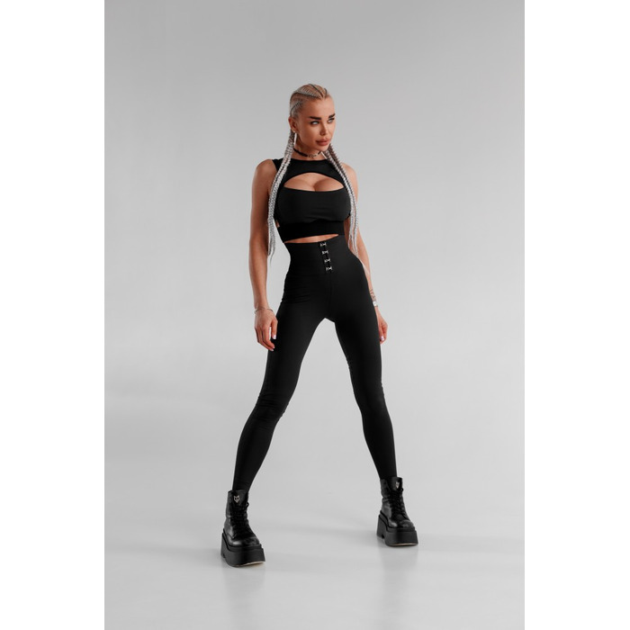 Леггинсы FZ Black Leggings Corset Waistband With Hooks
