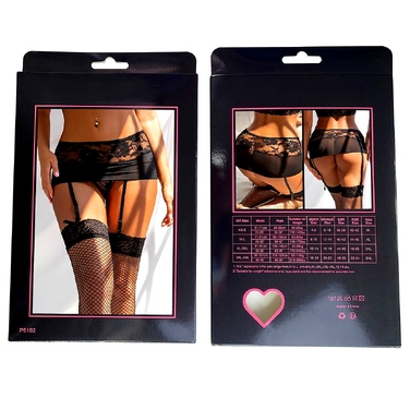 Комплект полупрозрачный пояс для чулок StarNight с цветочным узором, черный, XL/2XL