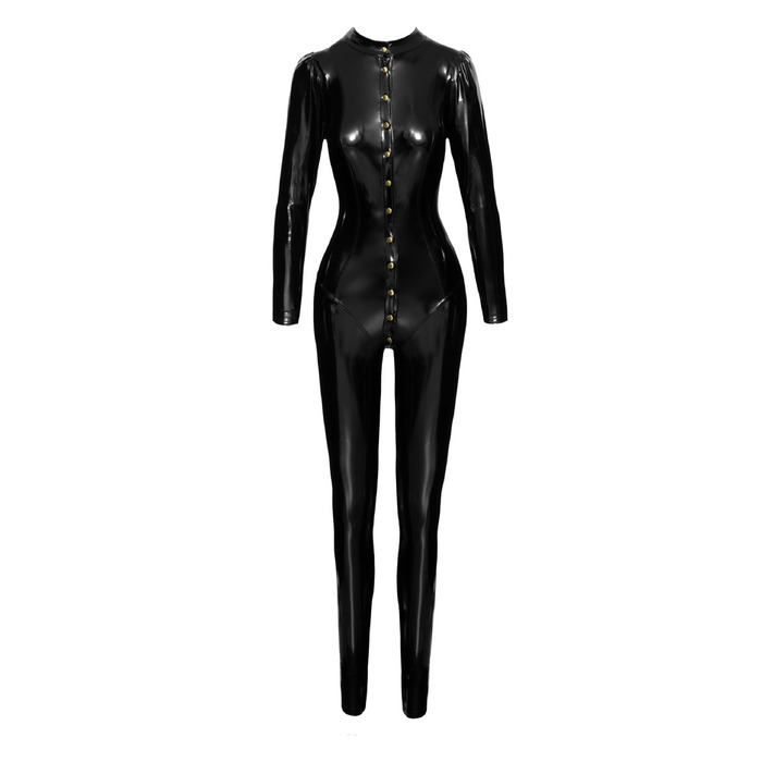 Комбинезон лаковый на кнопках Noir Handmade F247 черный, XL