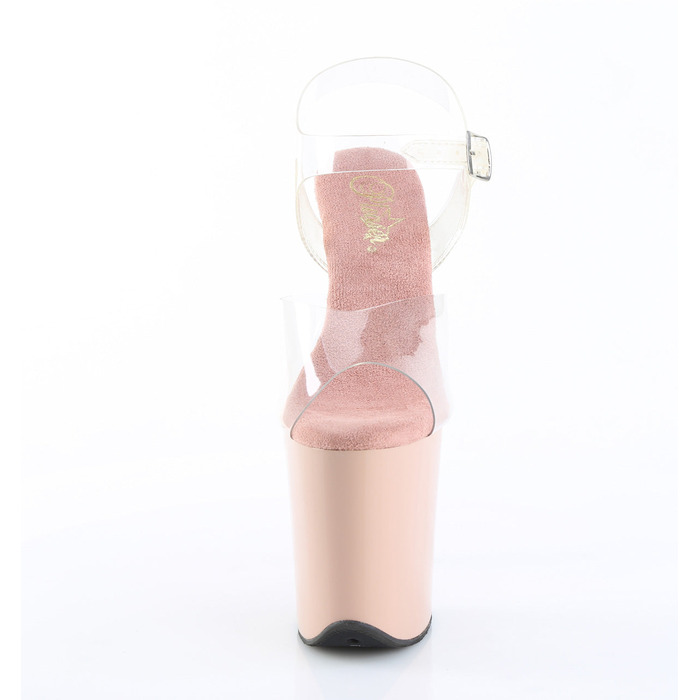Босоніжки Flamingo-808 на підборах 8 дюймів, босоніжки з ремінцем на щиколотці 4 дюйми, прозорі/рум'яні
