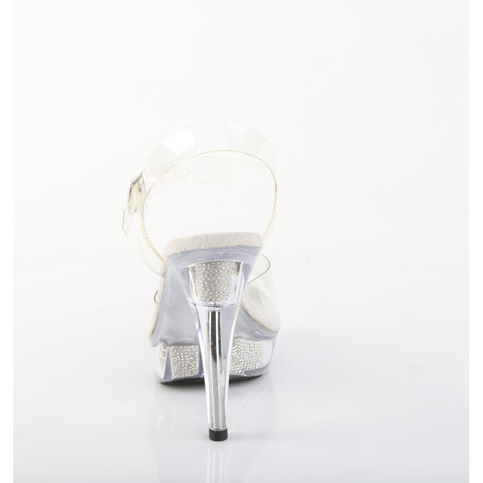 Босоножки Cocktail-508SRSI. Каблук 5 дюймов, ремешок на щиколотке шириной 1 дюйм, PF-вставки, прозрачные/серебристые стразы
