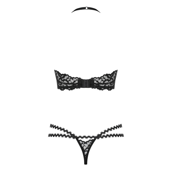 Комплект кружевной Obsessive Joylace с вкраплениями жемчужин, черный, L/XL