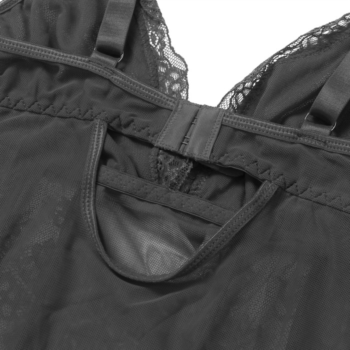 Платье-пеньюар макси с разрезами Star Night с трусиками, с кружевом, черное, S