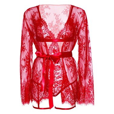 Комплект белья с кружевным халатом Leg Avenue, красный S