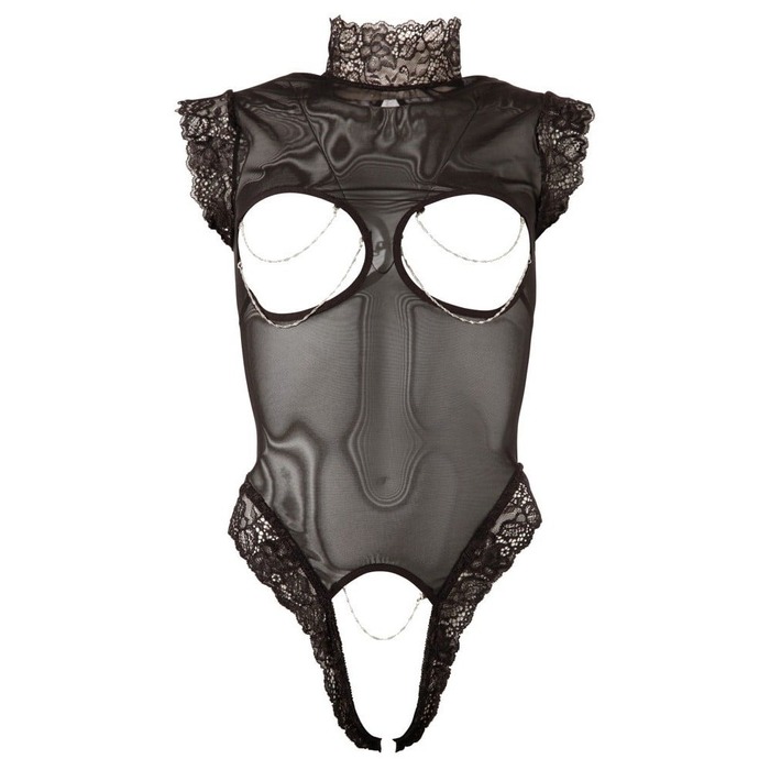 Сексуальный боди с открытой грудью Abierta Fina Body Chains и интимным доступом, черный, S