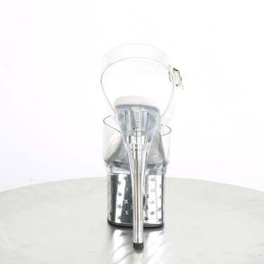 Босоніжки Discolite-708STAR **7-дюймовий каблук, 3-дюймовий ремінець на щиколотці з підсвічуванням PF LED, прозорий/сріблястий хром