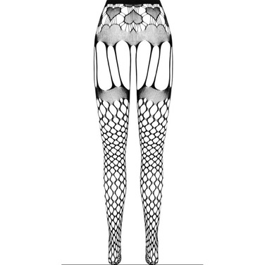 Колготки еротичні у велику сітку Passion ECO S009 з імітацією панчох, чорні
