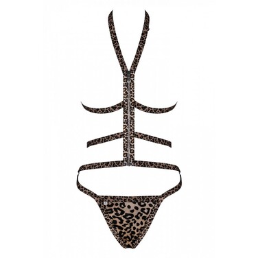 Комплект з відритою чашкою з ремінців з леопардовим принтом Tigrita 2-pcs set brown S/M/L