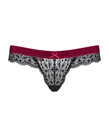 Стрінги ажурні Obsessive Rossita, чорний/бордовий, S/M