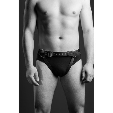 Гартеры-трусы мужские One Size MG5 из натуральной кожи, черные
