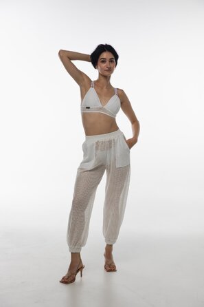Комплект Muse Mesh з Трикутним Топом та Штанами з Сітки для Pole Dance, Stretching та Studio Практики - бежевий