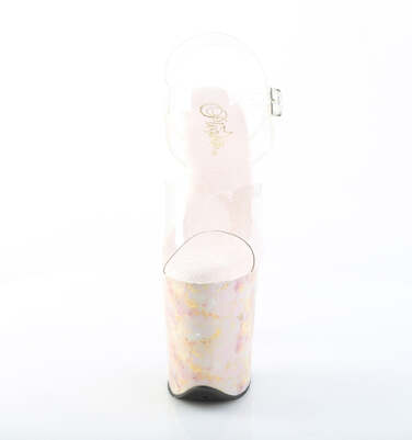 Босоніжки Flamingo-808MB на підборах 8 дюймів, тоновані босоніжки з ремінцем на щиколотці 4 дюйми, прозорий/рожево-золотистий мармур