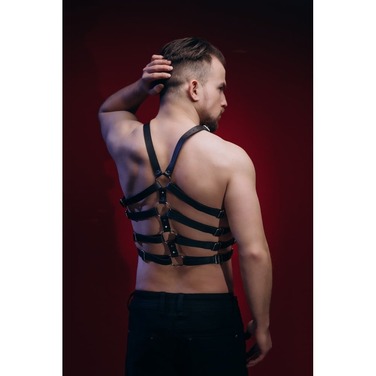 Портупея мужская One Size Р50 из натуральной кожи, с четырьмя ремнями на торсе, черная