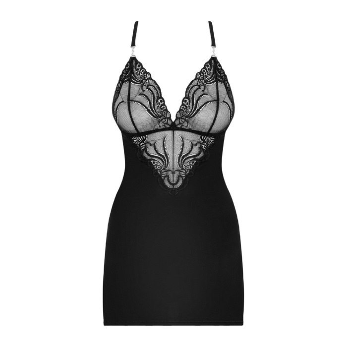 Сорочка та стрінги Obsessive 828-CHE-1 чорні, S/M