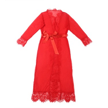 Халатик Star Night з поясом та мереживом, червоний, XS-S