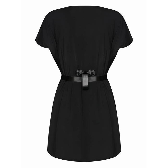 Халат атласный Obsessive 810-PEI-1 с кружевами, черный, L/XL