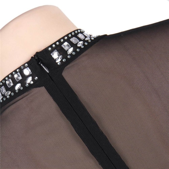 Платье-мини в камешках с горловиной Star Night черное, M/L