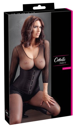 Корсет с открытым бюстом Cottelli Collection Corset Open Cup со шнуровкой, черный, M