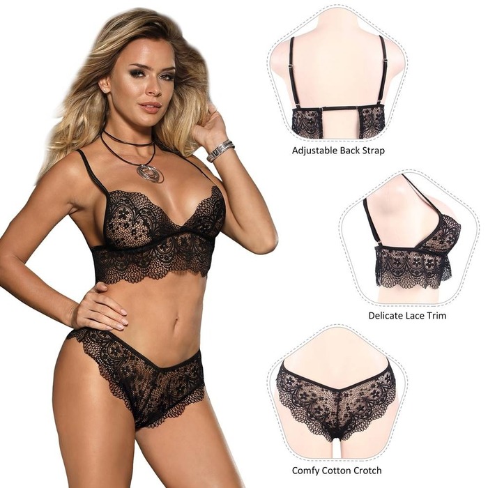 Комплект мереживної нижньої білизни Star Night чорний, M