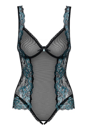 Боди в сеточку Obsessive AMANTA с бирюзовой вышивкой, L/XL