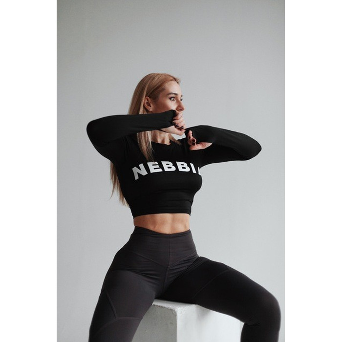 ТОП LONG SLEEVE THUMBHOLE SPORTY CROP TOP BLACK 585