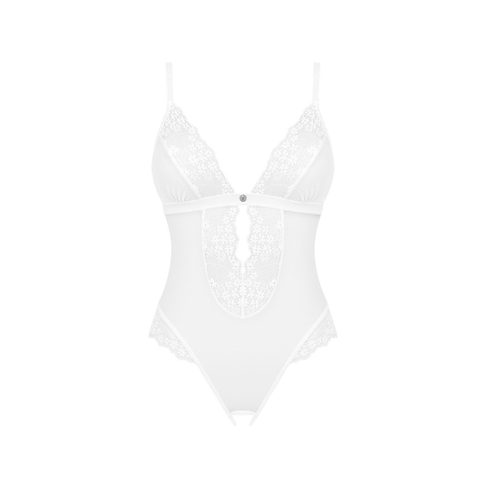 Прозорий боді Obsessive Heavenlly з відкритим доступом, білий, XS/S