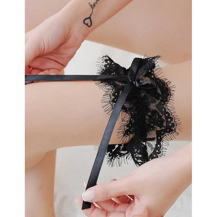 Мереживні підв'язки Star Night з бантиками, чорний (без коробки)