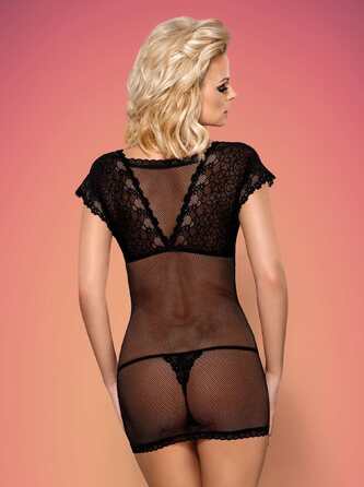 Рубашка з мереживним ліфом Obsessive 821-CHE-1 чорна L/XL