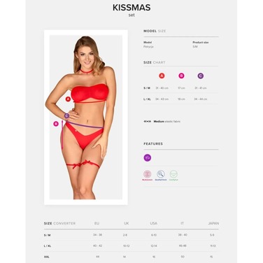 Новорічний костюм Obsessive Kissmas set червоний, S/M