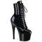 Чоботи Pleaser Adore-1020BLG на підборах 7 дюймів, черевики на шнурівці спереду 2 3/4 дюйма з PF, блискавка збоку, чорний лак/сині блискітки