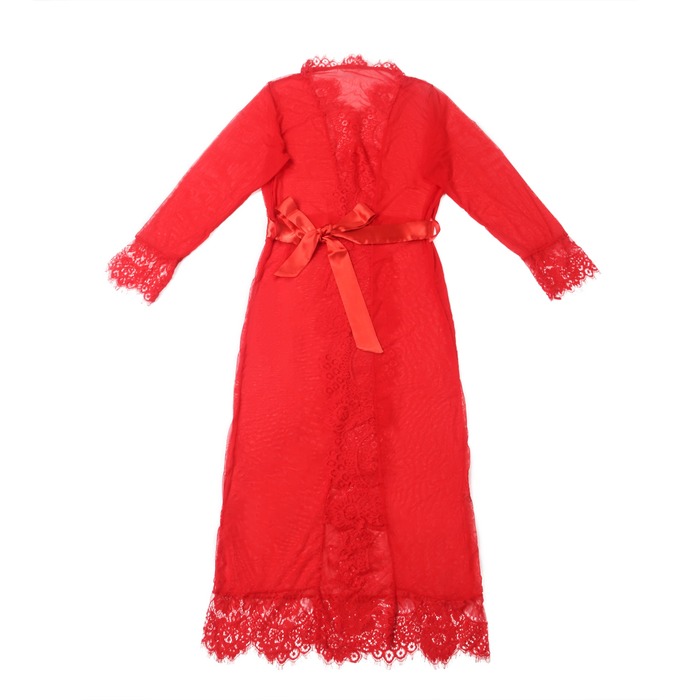 Халатик Star Night з поясом та мереживом, червоний, XS-S