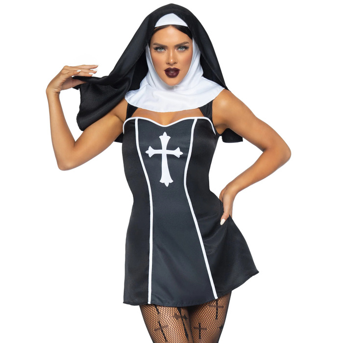Костюм монашки Leg Avenue, М, Naughty Nun 2 предмета, черный