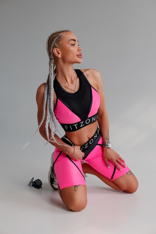 Топ FZ Shiny Neon-Pink Top with Black Mesh and Logo Elastic