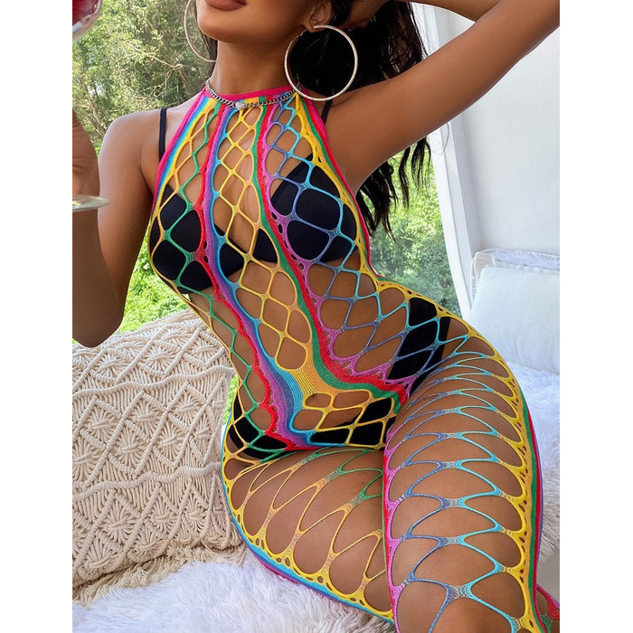 Сексуальный комбинезон в сеточку Star Night с открытой спиной и открытым доступом, радужный