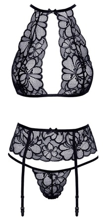 Комплект белья из нежного цветочного кружева Kissable Bra Set Lace черный, S/M