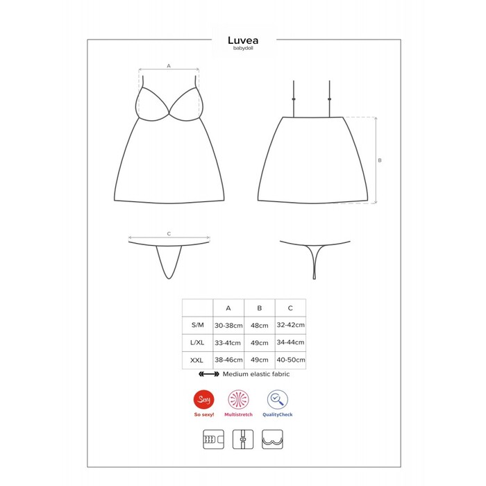 Пеньюар на косточках Obsessive LUVAE с трусиками в комплекте, черный, XS/S