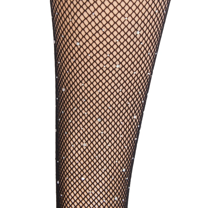 Панчохи чорні в сіточку зі стразами Star Night на силіконовій стрічці, XS/M