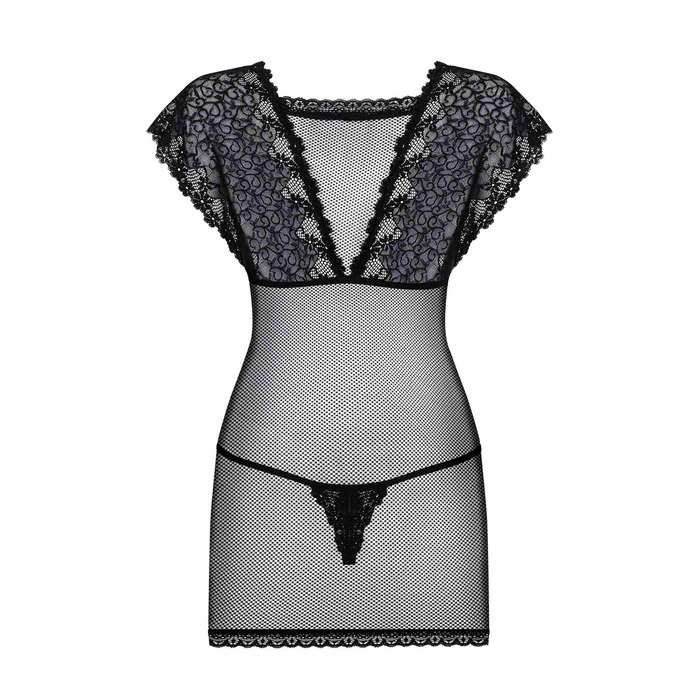 Рубашка з мереживним ліфом Obsessive 821-CHE-1 чорна L/XL