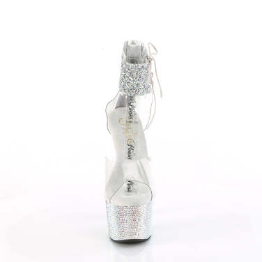 Босоніжки Bejeweled-724RS-02 на підборах 7 дюймів, босоніжки з манжетою на щиколотці 2 3/4 дюйма з RS, застібка-блискавка ззаду, прозорі/сріблясті