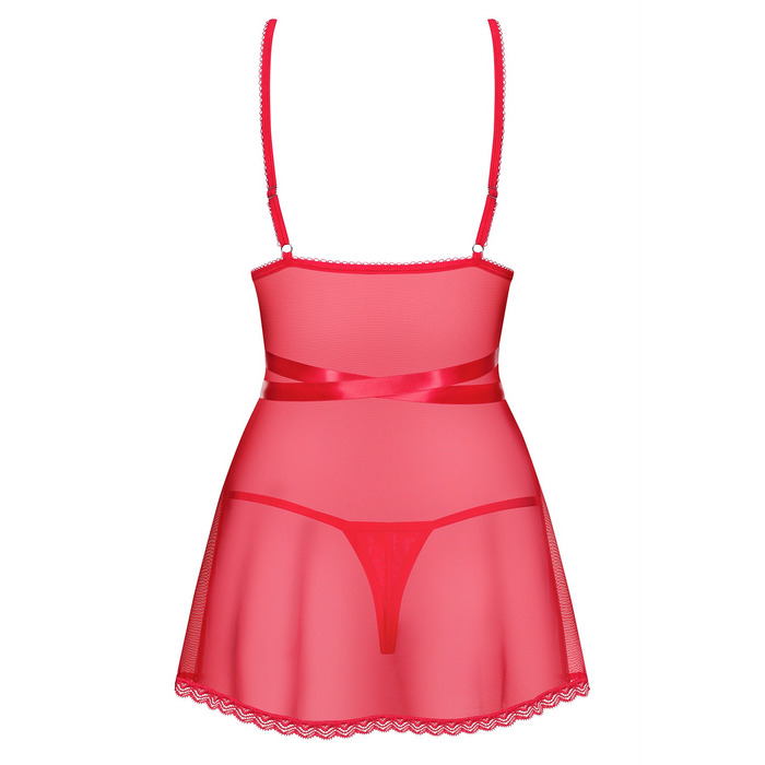 Сорочка Obsessive Lovlea з декоративними стрепами по грудях, червоний, S/M