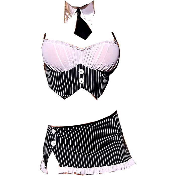 Костюм учительницы в полоску Sunspice юбка, топ, стринги, очки, воротник-галстук, указка