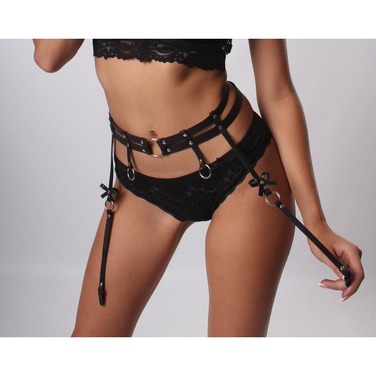 Пояс для панчох S12 Candy Hero, екокожа, чорний, OS